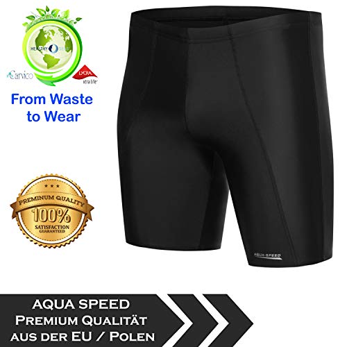 Aqua Speed Bañador Largo para Hombre | bañador Jammer hasta la Rodilla | Resistente al Cloro | protección UV | Negro | M