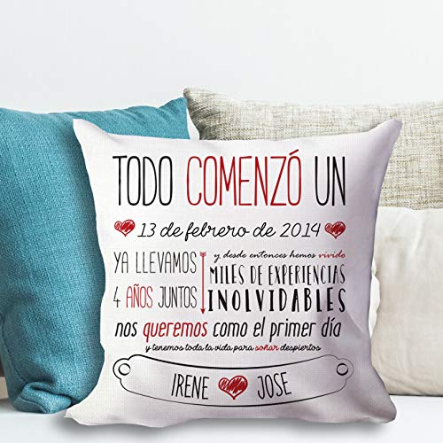 AR Regalos Cojín Personalizado con Fecha de Aniversario de Novios – Regalo Original para Novio y Novia - Regalo para Parejas