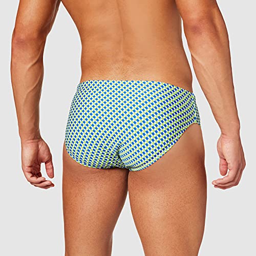 ARENA M Fundamentals Allover Brief Swim Trunks, Mens, Neon Blue Multi, 92