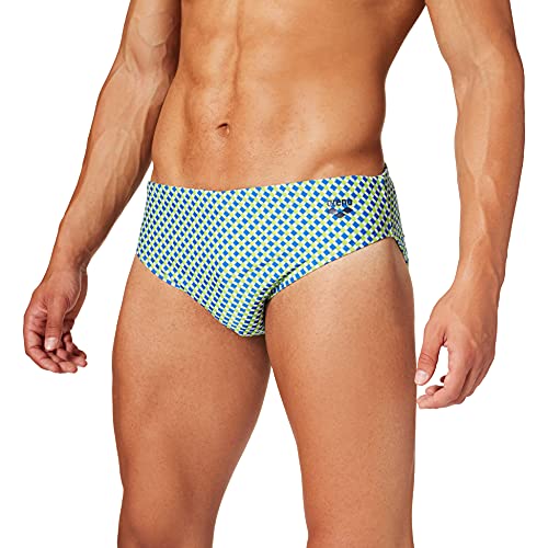 ARENA M Fundamentals Allover Brief Swim Trunks, Mens, Neon Blue Multi, 92