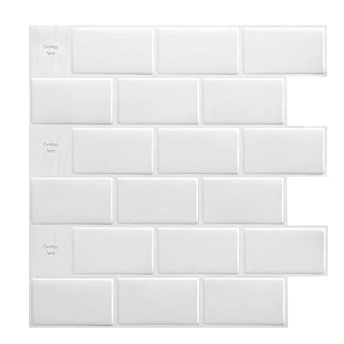 Art3d - Azulejos para cocina estilo «pegar y despegar» (30 x 30 cm), blanco-10 Piezas