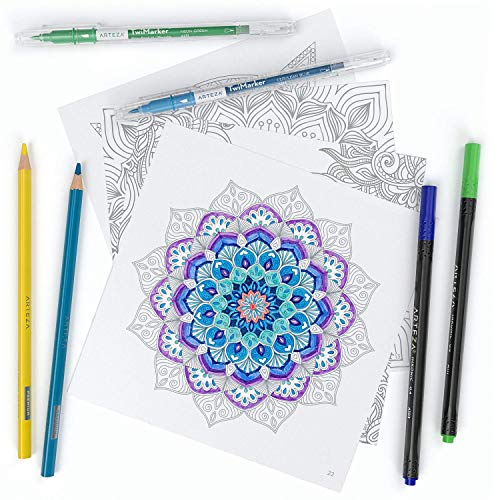 Arteza Libro de mandalas para colorear de adultos, (16,3 cm x 16,3 cm), 72 hojas, papel de 150 gsm, alivio del estrés y la ansiedad, páginas desmontables, relájate coloreando