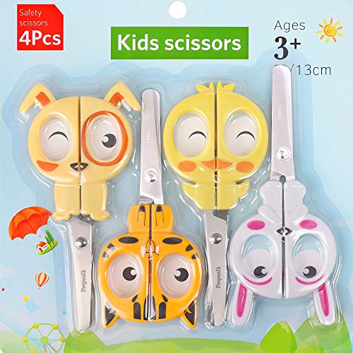 Asdirne Tijeras para Niños, Tijeras para Niños, Lindas Tijeras de Seguridad que Incluyen Forma de Conejito, Tigre, Cachorro y Conejo Blanco, 4 PCs, 14 CM