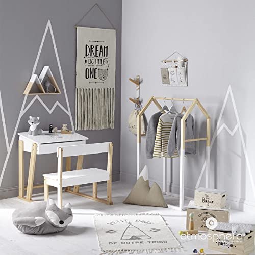 Atmosphera Burro Perchero para Ropa en Forma de casita para habitación Infantil – Color Blanco y Madera Natural