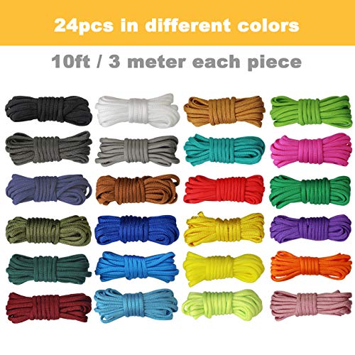 aufodara Kits de Paracord 240 pies 24 Colores Cuerda de Paracaídas con 24 Hebilla, 6 Anillo de Llavero y 4 Mosquetón para el Aire Libre, Camping, Trenzar Pulseras, Llavero y Collar Perro (B)