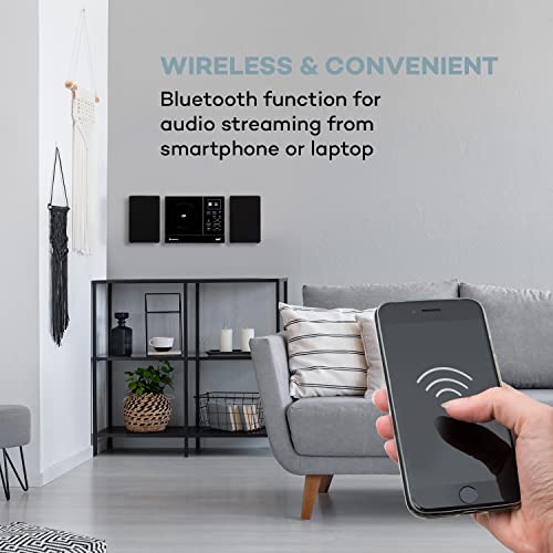 auna Connect Vertical - Radio con Internet, 2 Altavoces, Sintonizador Internet, FM, Dab+, Reproductor CD, MP3, Spotify-Connect, Bluetooth, USB, AUX, Conexión Auriculares, Mando a Distancia, Antracita