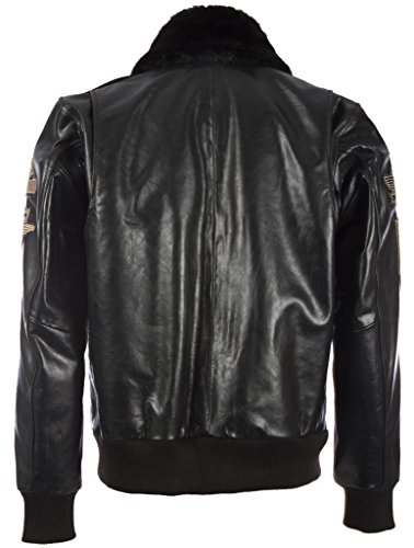 Aviatrix Hombre Bomber Pilot Flight Authentic Buffalo Leather Jacket (YBOB) Negro - L / 50 EU