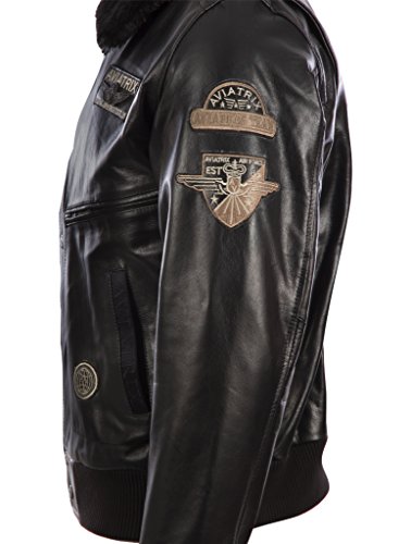 Aviatrix Hombre Bomber Pilot Flight Authentic Buffalo Leather Jacket (YBOB) Negro - L / 50 EU