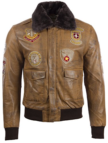 Aviatrix Hombres Cuero Autentico Clasico Aviador Piloto Chaqueta con Insignias Especiales (JWR3)