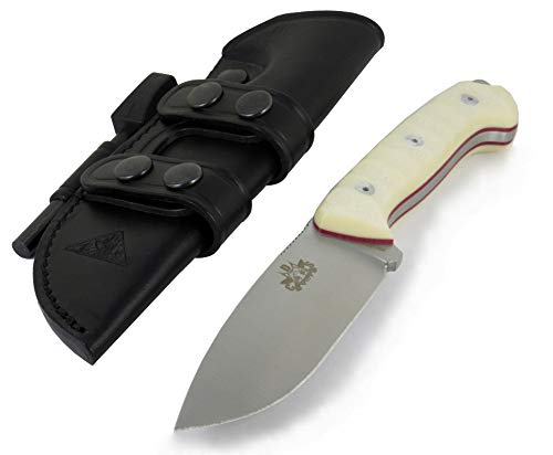 AXARQUIA - Cuchillo de supervivencia de acero MOVA-58 (un solo filo), ideal para camping, funda de piel y chispero -, Hombre, AXARQUIA MARFIL