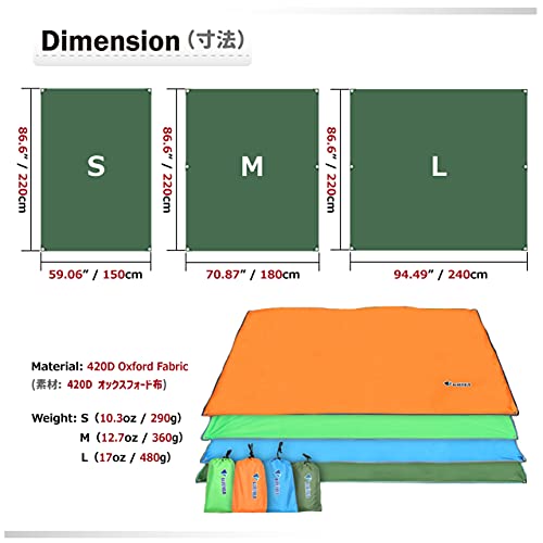 Azarxis Lona de Tienda de Campaña Impermeable Toldo de Camping Portátil Huella Hoja de Suelo Refugio Manta de Sombra Estera para Playa Acampar Picnic (Verde Oscuro, S - 1,5 x 2,2m)