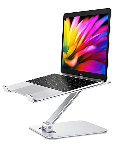 Babacom Soporte Portatil Mesa Plegable, Elevador Laptop Stand con Altura Ajustable, Soporte Ordenador Portátil de Aleación de Aluminio Ventilado Compatible con MacBook Lenovo HP PC 10-16" (Plateado)