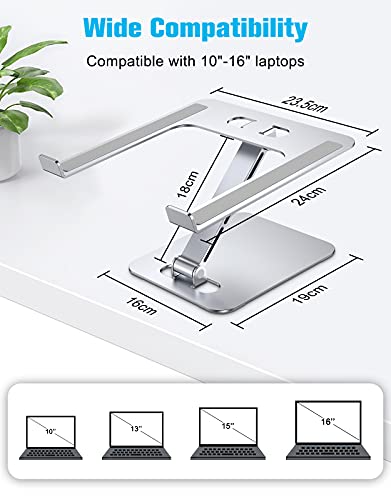 Babacom Soporte Portatil Mesa Plegable, Elevador Laptop Stand con Altura Ajustable, Soporte Ordenador Portátil de Aleación de Aluminio Ventilado Compatible con MacBook Lenovo HP PC 10-16" (Plateado)