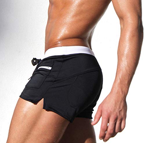 Bañador Natacion Hombre Bañadores Hombre Cortos Traje de Baño Trajes de Baño para Hombres Bañador Piscina Surf Playa Caballero Deportivo Pantalonetas Short de Baño Hombre Corto Ajustados Negro M