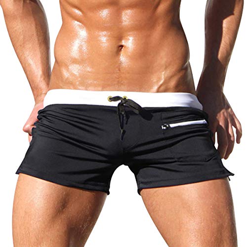 Bañador Natacion Hombre Bañadores Hombre Cortos Traje de Baño Trajes de Baño para Hombres Bañador Piscina Surf Playa Caballero Deportivo Pantalonetas Short de Baño Hombre Corto Ajustados Negro M