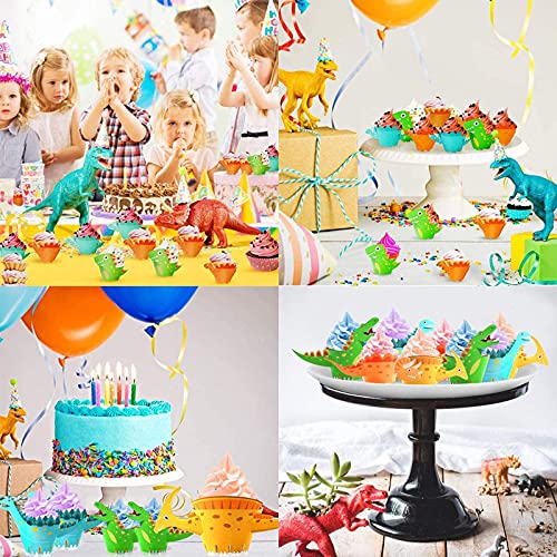 Basetousual 50 piezas Dinosaurios Decoración de Pasteles, Papel Magdalenas Decoración, Decoraciones de Tartas, Suministros de Fiesta para Bodas, Fiestas de Cumpleaños para Niños, Niñas y Niños