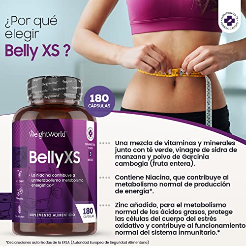 Belly XS 180 Cápsulas Veganas Keto Actives - Suplemento Dietético para Hombres y Mujeres con Té Verde, Garcinia Cambogia, Vinagre De Manzana, Cromo, Niacina, Zinc, Cromo, Suministro para 3 Meses