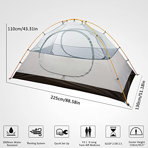 Bessport Tienda 2 Personas de Campaña con Dos Puertas A Prueba de para Trekking/Viento Fuerte Aventura Campamento Adulto Carpa Exterior a pie Playa etc