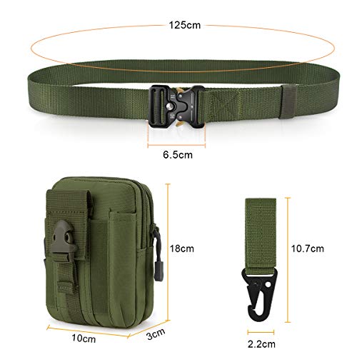 BESTKEE Men Tactical Belt 1.5 Inch Heavy Duty Belt, Nylon Military Belt with Quick-Release Metal Buckle, Gift with Tactical Molle Pouch and Hook