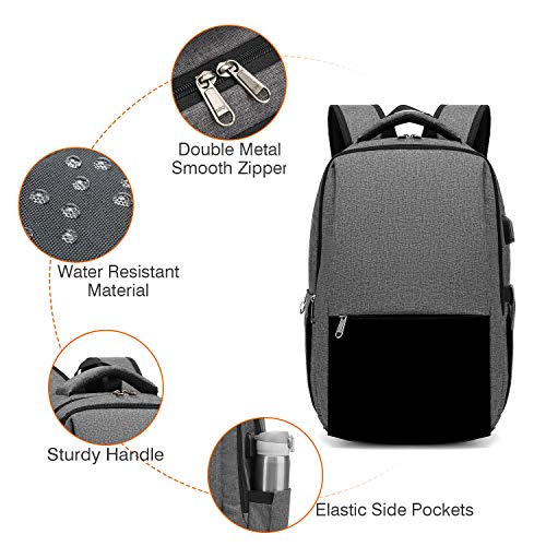 Besttravel Mochila para Portátil, Mochila Impermeable para Ordenador Portátil de hasta 15.6 Pulgadas,Con Anillo de bloqueo antirrobo y Puerto USB,para los Estudios,Trabajo o Viajes - Gris