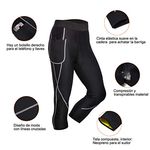 Bingrong Pantalones para Hombre Pantalón de Sudoración Pantalones de Neopreno para Ejercicio para Deportivo(Negro, 3XL)