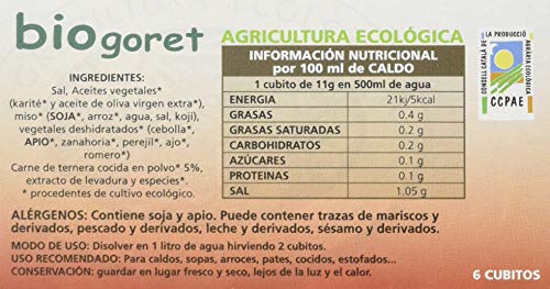 Biuogoret Cubitos de Caldo de Ternera con Verduras Ecológicos 6 Cubitos x 11gr, 66 Gramo