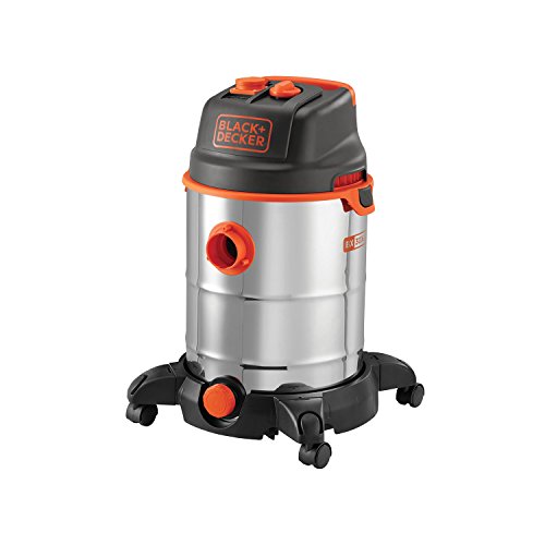 Black+Decker BXVC30XTDE Aspirador multiuso de sólidos y líquidos (1600 W, 30 l, Acero Inox) con toma para herramientas eléctricas integrada