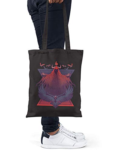 BLAK TEE Crow the Demon Lord Illustration Organic Cotton Reusable Shopping Bag Black