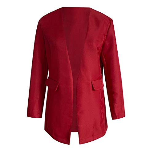 Blazers Mujer Otoño SHOBDW Liquidación Venta Señoras de la Oficina Trajes Mujer Slim Fit Casual Chaqueta Mujer Cardigan Mujer Largos Bolsillo Abrigo Mujer Tallas Grandes Baratos(Vino,3XL)