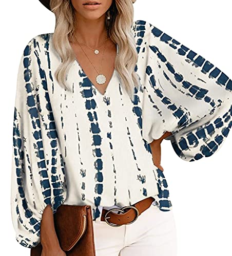 Blusas Mujer Leopardo Verano Blusa Manga Larga Escote V Mujer Camisas Camisa Mujer Tallas Grandes Blusa Flores Elegante Señora Talla Grande Blusas de Mujer Elegantes Largas Casual Anchas Blanco XL