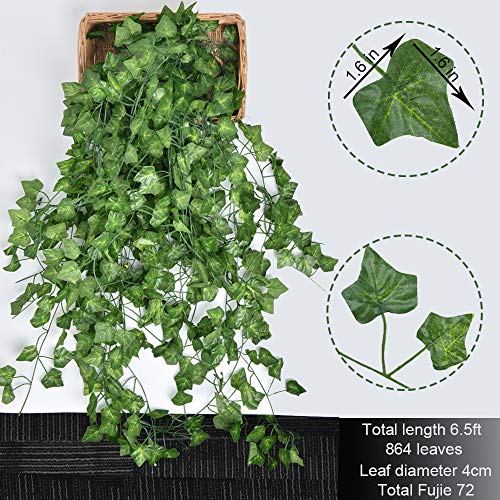 Boic Plantas Hiedra Artificial, Plantas Colgantes Artificiales Guirnalda Reutilizable Decoración de Pared para Hogar, Cocina, Jardín, Fiesta - 2m (12pcs)