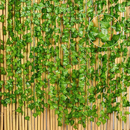 Boic Plantas Hiedra Artificial, Plantas Colgantes Artificiales Guirnalda Reutilizable Decoración de Pared para Hogar, Cocina, Jardín, Fiesta - 2m (12pcs)