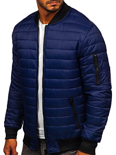 BOLF Hombre Chaqueta acolchada de Entretiempo Cierre de Cremallera Cuello alto Cazadora Plumíferos Deporte Chaqueta de Ocio Básico Outdoor Estilo Casual MY-02 Azul Oscuro L [4D4]