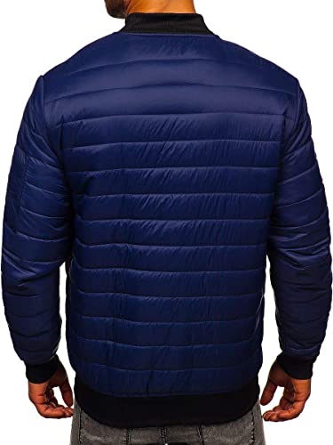 BOLF Hombre Chaqueta acolchada de Entretiempo Cierre de Cremallera Cuello alto Cazadora Plumíferos Deporte Chaqueta de Ocio Básico Outdoor Estilo Casual MY-02 Azul Oscuro L [4D4]