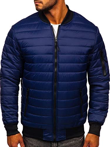 BOLF Hombre Chaqueta acolchada de Entretiempo Cierre de Cremallera Cuello alto Cazadora Plumíferos Deporte Chaqueta de Ocio Básico Outdoor Estilo Casual MY-02 Azul Oscuro L [4D4]