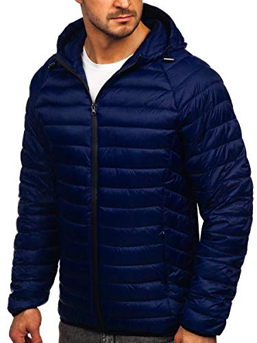 BOLF Hombre Chaqueta acolchada de Entretiempo Deportiva con Capucha Cierre de Cremallera Cazadora Ropa de Abrigo Fitness Outdoor Básico Estilo Deportivo 13021 Azul Oscuro M [4D4]