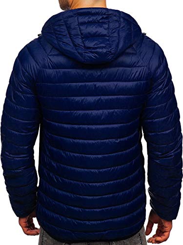 BOLF Hombre Chaqueta acolchada de Entretiempo Deportiva con Capucha Cierre de Cremallera Cazadora Ropa de Abrigo Fitness Outdoor Básico Estilo Deportivo 13021 Azul Oscuro M [4D4]