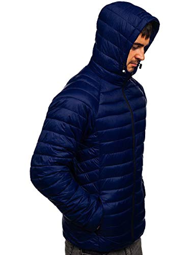 BOLF Hombre Chaqueta acolchada de Entretiempo Deportiva con Capucha Cierre de Cremallera Cazadora Ropa de Abrigo Fitness Outdoor Básico Estilo Deportivo 13021 Azul Oscuro M [4D4]