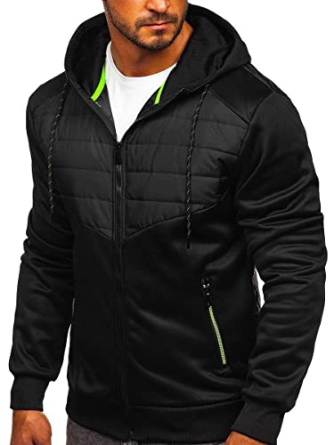 BOLF Hombre Chaqueta Deportiva Cortavientos con Capucha Cierre de Cremallera Cazadora Ropa de Abrigo Plumas Bomber Fitness Outdoor Básico Estilo Deportivo KS2149 Negro XXL [4D4]