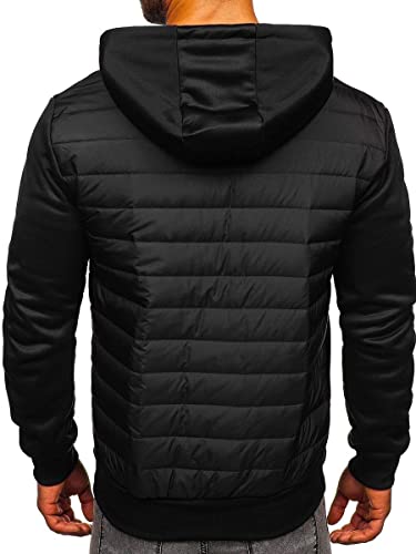 BOLF Hombre Chaqueta Deportiva Cortavientos con Capucha Cierre de Cremallera Cazadora Ropa de Abrigo Plumas Bomber Fitness Outdoor Básico Estilo Deportivo KS2149 Negro XXL [4D4]