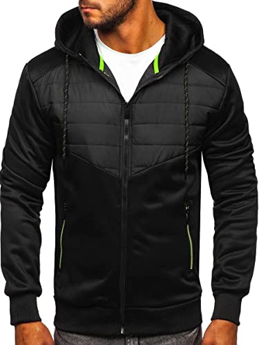 BOLF Hombre Chaqueta Deportiva Cortavientos con Capucha Cierre de Cremallera Cazadora Ropa de Abrigo Plumas Bomber Fitness Outdoor Básico Estilo Deportivo KS2149 Negro XXL [4D4]