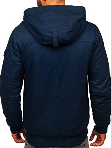 BOLF Hombre Chaqueta Parka De Invierno con Capucha Cierre de Cremallera y Botones Ropa de Abrigo Jacket Cazadora Plumas Ocio Deporte Fitness Estilo Deportivo 1890 Azul Oscuro XXL [4D4]