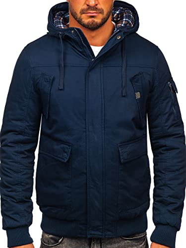 BOLF Hombre Chaqueta Parka De Invierno con Capucha Cierre de Cremallera y Botones Ropa de Abrigo Jacket Cazadora Plumas Ocio Deporte Fitness Estilo Deportivo 1890 Azul Oscuro XXL [4D4]