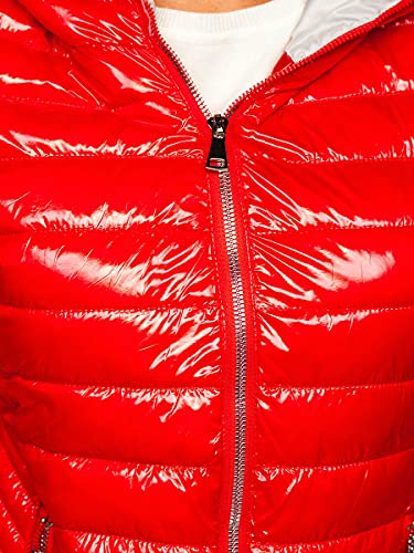 BOLF Mujer Chaqueta de Entretiempo con Capucha Cierre de Cremallera Cazadora Ropa de Abrigo Plumas Transirable Cortavientos Jacket Outdoor Ocio Estilo Diario 9752 Rojo XL [D4D]