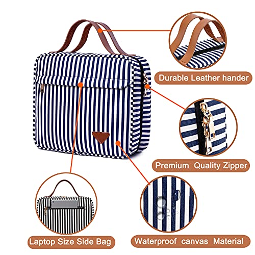 Bolsa de Aseo de Viaje para Colgar, Gran Capacidad, Organizador de artículos de Aseo para Mujeres, con 4 Compartimentos y 1 Gancho Resistente, Viajes, Uso Diario (Blue Stripe)