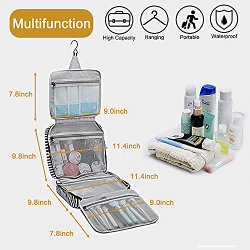 Bolsa de Aseo de Viaje para Colgar, Gran Capacidad, Organizador de artículos de Aseo para Mujeres, con 4 Compartimentos y 1 Gancho Resistente, Viajes, Uso Diario (Blue Stripe)