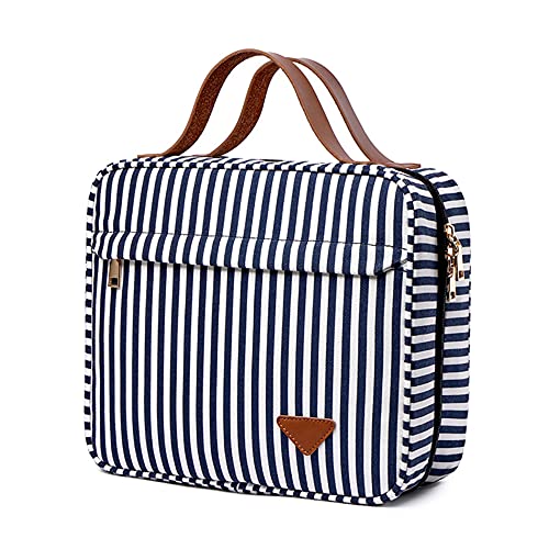 Bolsa de Aseo de Viaje para Colgar, Gran Capacidad, Organizador de artículos de Aseo para Mujeres, con 4 Compartimentos y 1 Gancho Resistente, Viajes, Uso Diario (Blue Stripe)