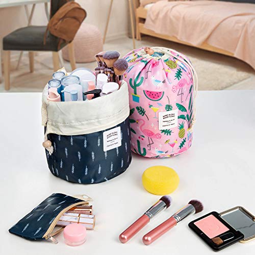 Bolsas de Cosméticos Cilíndricas, XiYee 4 Piezas Neceser Cosmético Cosmetic, Bolsa de Maquillaje Viaje, Neceser Maquillaje Impermeable con Cordón, Cosmética Bolsa de Lavad para Mujer Niña（B