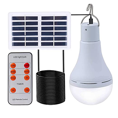 Bombilla de luz solar de 9 W, tres niveles, regulable con sensor de luz, portátil, recargable, para acampar, cobertizo, balcón, casa de mascotas, gallinero, 200-350lm, sin control remoto