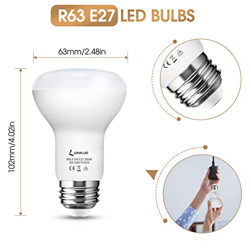 Bombillas LED E27, LOHAS 8.5W (Equivalente 65W) Bombillas Reflectoras R63, 810LM, Blanco Calído 3000K, No Regulable, Ideal Para la Iluminación del Hogar, Pack de 5 Unidades